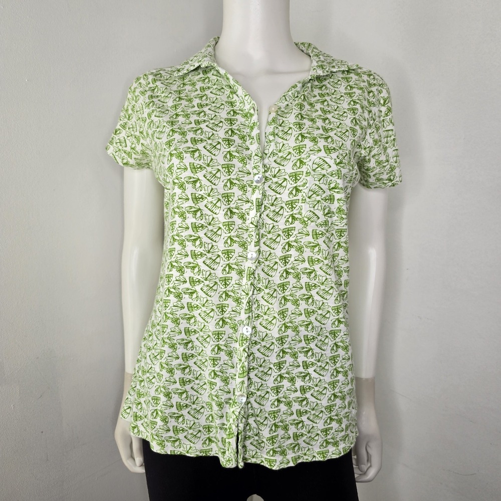 Weird Fish Polo Collared Womens US6 UK10 Short Sl Green Butterfly Organic Cotton